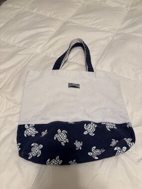 Vilebrequin White and Navy Turtle-Print Canvas Tote